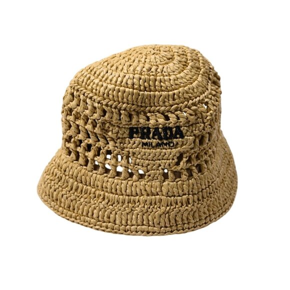 Prada Raffia Bucket Hat in Beige